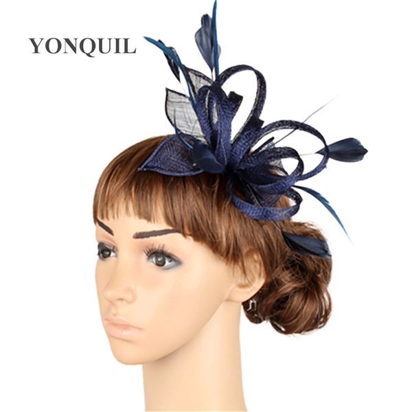 

multiple color fascinator headwear wedding hair accessories women millinery cocktail occasion hats myq005, Blue;gray