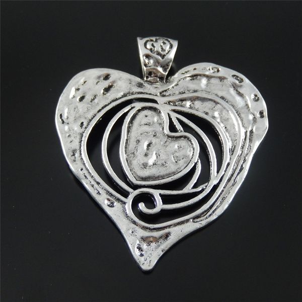 

graceangie 3pcs graceangie antique silver tone alloy melting heart large necklace charms pendant 68mm jewelry accessory, Black