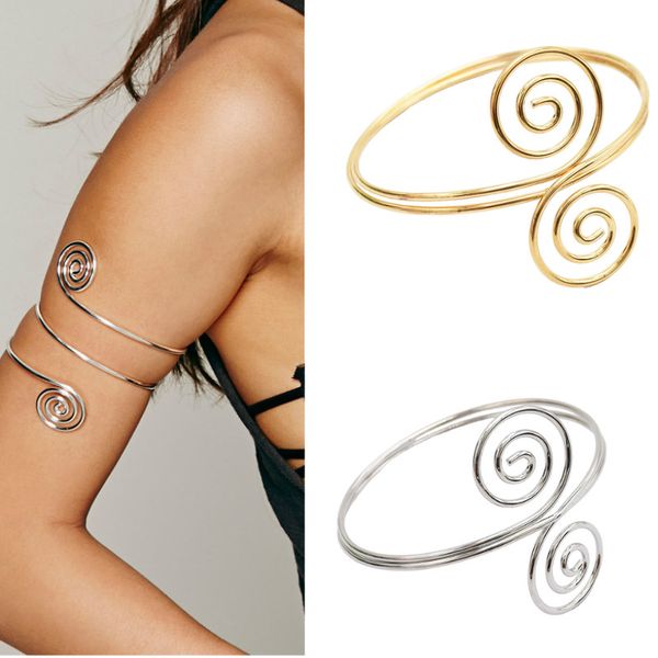 

punk gold silver color swirl spiral upper arm cuff bracelet & bangle for women men hiphop adjustable armlet armband jewelry, Black