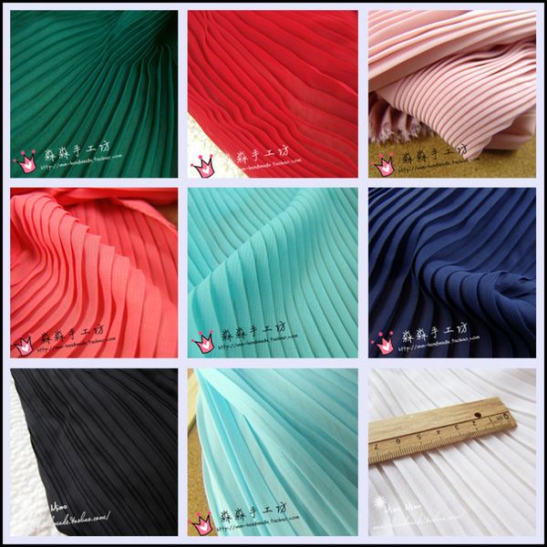 

pleated chiffon dress solid color cloth fabric, Black;white