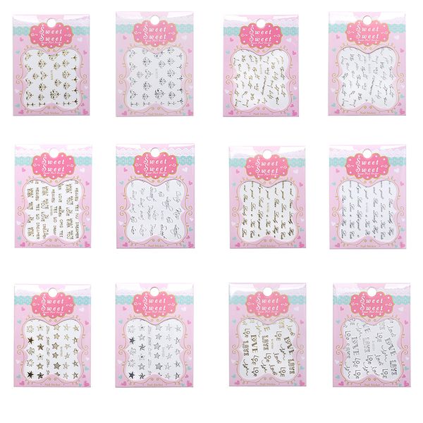 

2018 new nail water transfer nails art sticker line figures nail wraps sticker tips manicura decal tools, Silver;gold