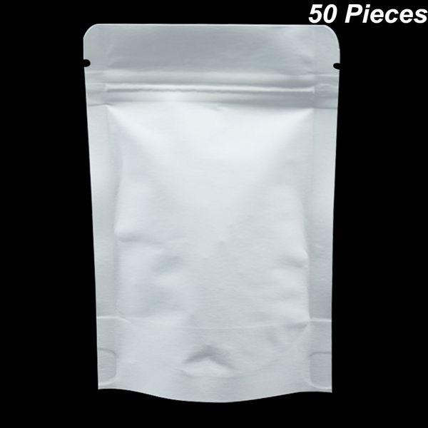 50Pieces White Variety of Sizes Doypack Kraft Paper Aluminum Foil Food Grade Zipper Packaging Bags Mylar Foil Bag for Snack Cookies