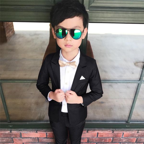 

boy pants suits set gentleman style solid clothes set for 3-10yrs boys children kids party evening formal suit clothes set hot, Black