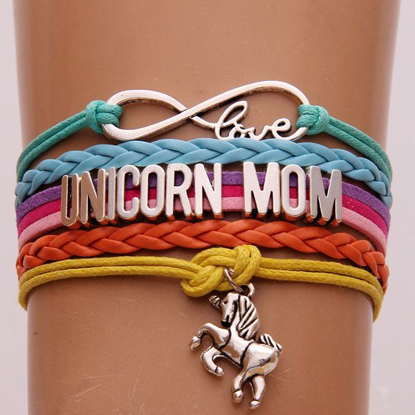 Arcobaleno Infinity Love Unicorn MOM Bracciale Lettera Unicorn Heart Charm Bracciali avvolgenti multistrato Polsini per bambine Gioielli di moda