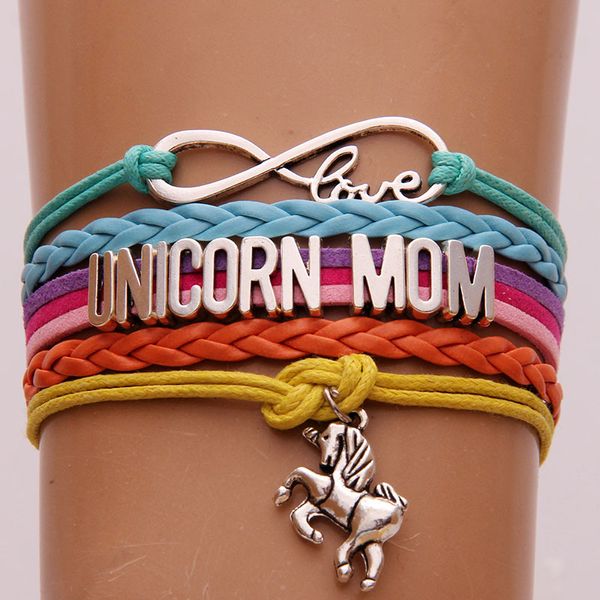 Regenbogen Unendlichkeit Liebe Einhorn MOM Armband Buchstabe Einhorn Herz Charm Mehrschichtige Wickelarmbänder Armreif Manschetten für Mädchen Kinder Modeschmuck