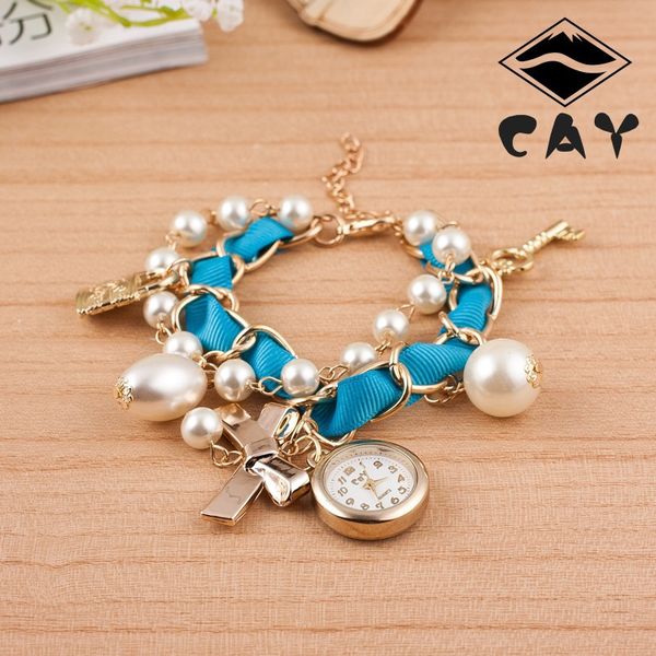 

Роскошные модные жемчужные часы со стразами и браслетами Женские кварцевые часы