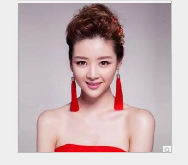 

korean fashion trends exaggerated tassels, earrings, black and red, retro earrings, brides and accessories, Slivery;golden