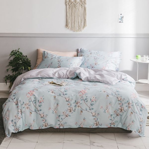 

luxury flower print 100%coon comforter bedding set 4pcs pillowcases bed sheet duvet cover set  king size roupa de cama