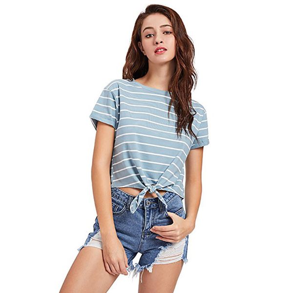 

women striped slim t shirt summer casual regular cotton t-shirt short sleeves tee shirts vetement femme, White