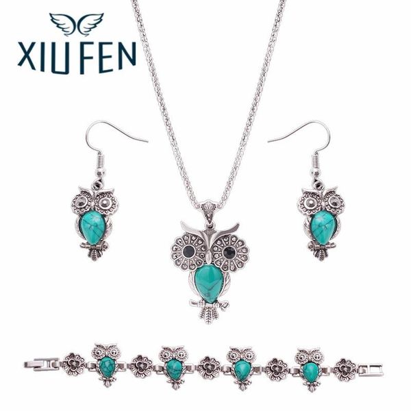 

sangdo vintage retro pendant necklace drop earrings bracelet set women owl jewelry sets, Silver