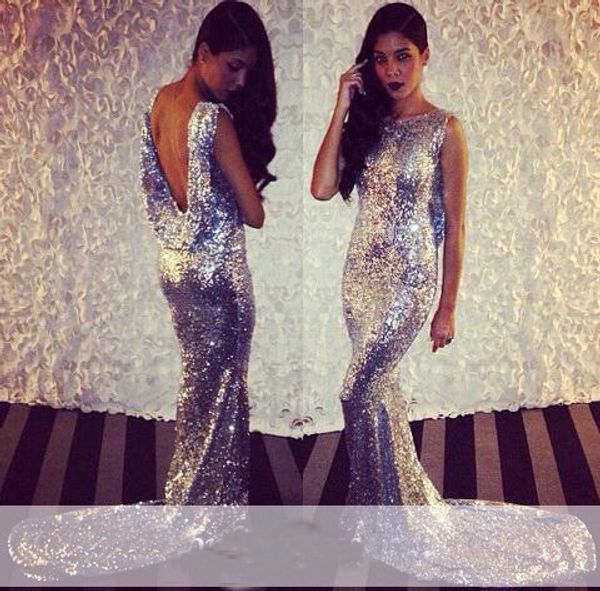 

Silver Sequins Dresses Mermaid Prom Dresses Shiny Dropped Back Long Evening Gowns Custom Made Formal Dreses