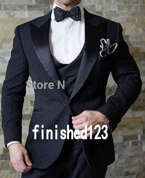 

one button black groom tuxedos peak lapel groomsmen man suits mens wedding suits (jacket+pants+vest+tie) no:1225, Black;gray