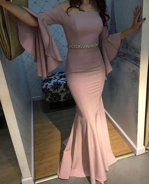 

strapless mermaid formal evening dresses speaker long sleeve fashionable evening gowns with beaded waist vestido de festa longo, Black;red