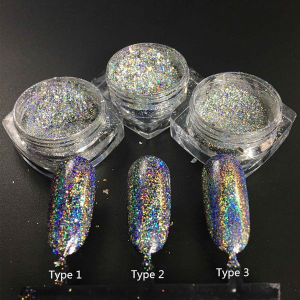 

gorgeous 1 box galaxy holographic flakes chrome nail flakes magic effect chameleon galaxy hologram for nail art 0.5g, Silver;gold