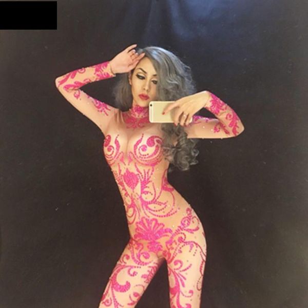 

pink diamond queen full of 7000 pcs shining rhinestones stones jumpsuit christmas celebrate nightclub dj performance bodysuit, Black;white