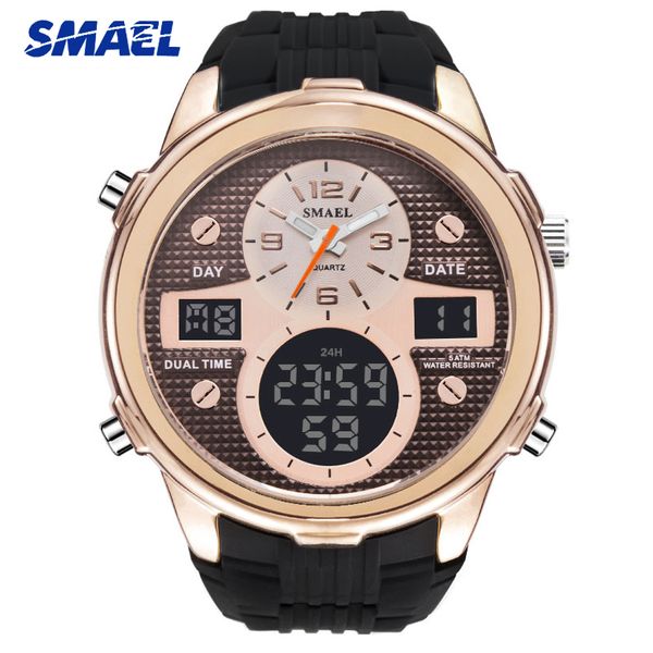 

smael brand 2018 luxury quartz watch men fashion led digital wristwatch mens sport casual watches masculino reloj hombre1273, Slivery;brown