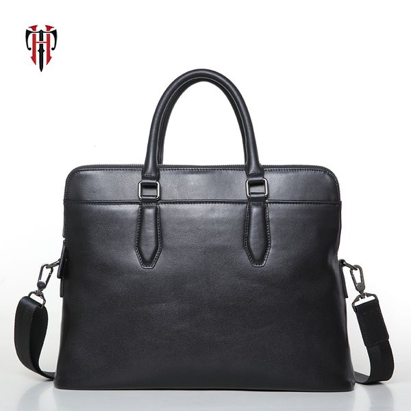 

tianhoo genuine leather man's briefcase 14 inch lapbag a4 folder package soft cow leather man totes