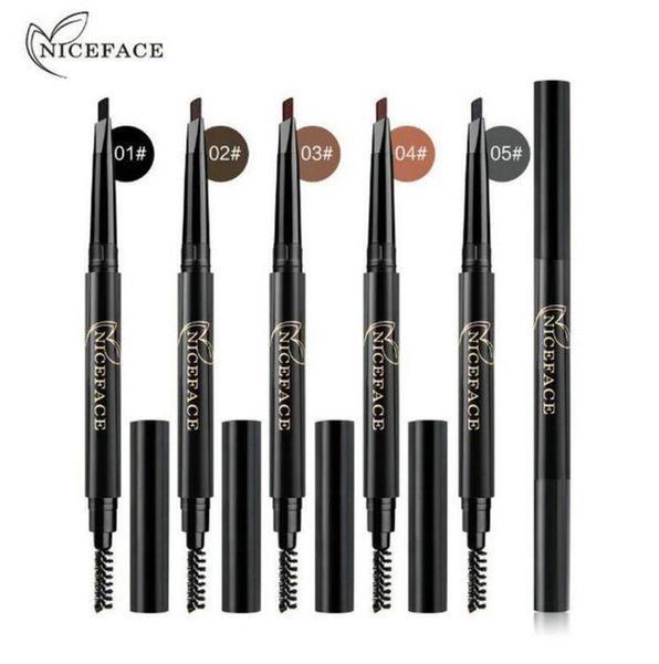 

niceface double-end eyebrow pencil with brush black brown waterproof cosmetic makeup long lasting natural automatic eyebrow pen