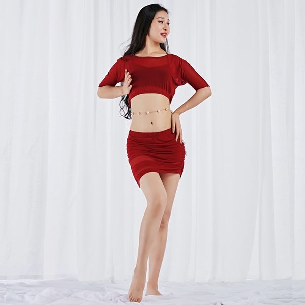 

new arrivals women belly dance wear class clothes milk fiber outfit batwing sleeve bellydance and skirt 2pcs set, Black;red