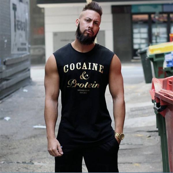 

fashion mens tank fitness bodybuilding breathable summer singlets slim fitted men ' tees white black tee
