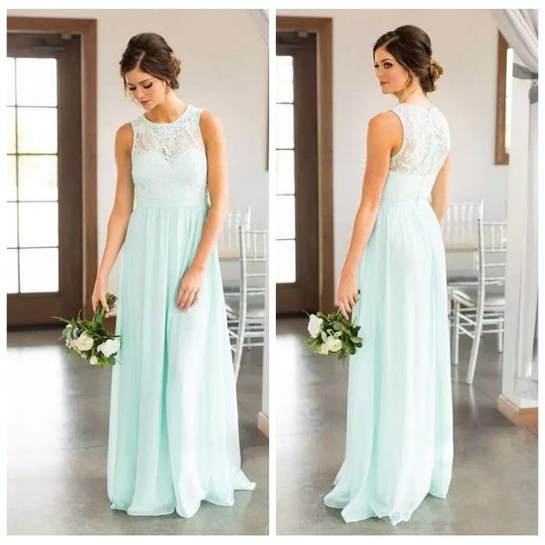 2019 Sheer Lace Top Country Bridesmaids Dresses Long Skirt Chiffon