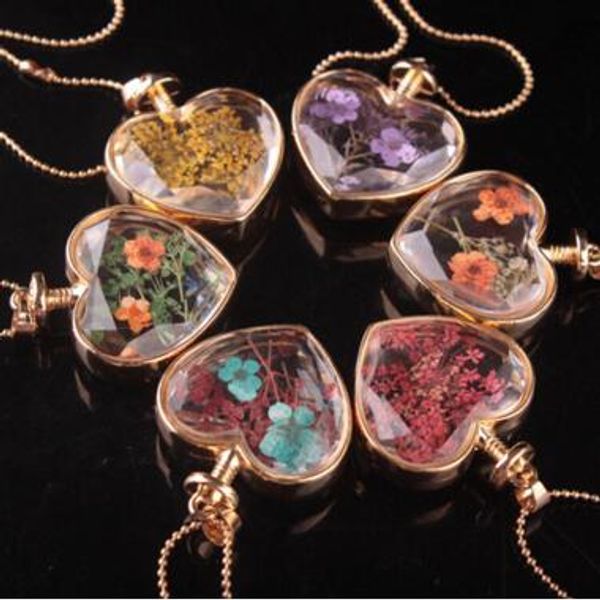 

murano heart shape lampwork glass pendants aromatherapy pendant necklaces jewelry dry flowers perfume vial bottle pendants necklace 10 color, Silver