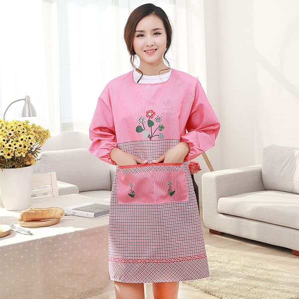 

fashion cute wealth tree long sleeve kitchen apron anti-dressing chef apron with two pockets thin section mx5068