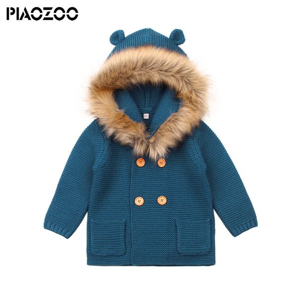 

baby sweater baby girls cardigan with ears newborn infant boys knitted fake fur hood sweater spring kids jacket hooded coat p20, Blue