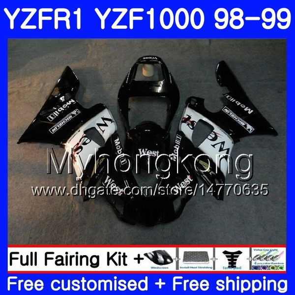 Carroçaria Para YAMA YZF R 1 YZF 1000 YZF1000 YZFR1 98 99 Armação 235HM.1 YZF-1000 YZF-R1 98 99 Estoque West Black Corpo YZF R1 1998 1999 Carenagem