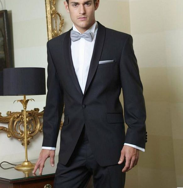 

black 2018 wedding suits for men blazers jacket shawl lapel 2 piece gentle groom tuxedos slim fit groomsroom suit for bridegroom party suit, Black;gray