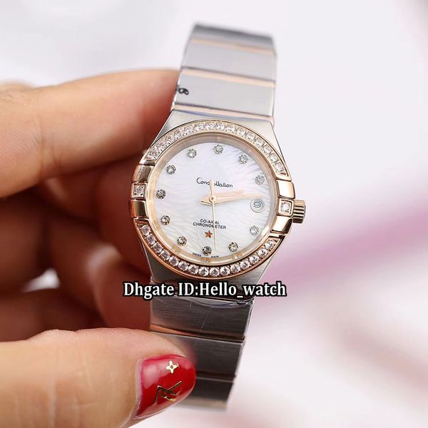 

new date 123.25.27.20.55.006 conch dial automatic womens watch diamond bezel sapphire two tone rose gold band fashion lady watches, Slivery;brown