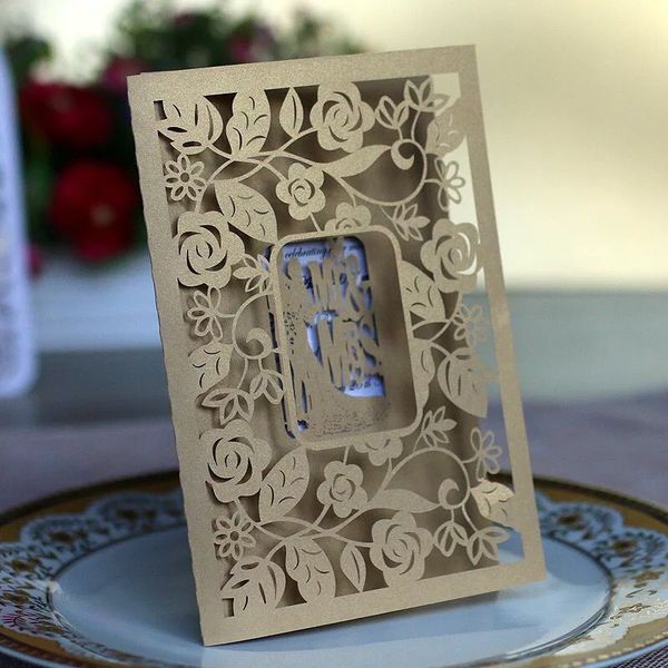 

2018 burgundy Free Printed Wedding Invitations Cards With Hollow Out Rustic Laser Cut Invatation Card Flowers Elegant Party Invites