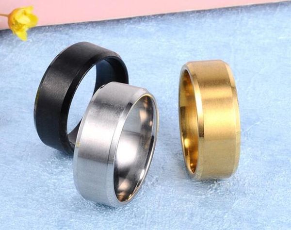 

1000pcs 8mm stainless steel ring band titanium silver black gold men wedding engagement rings j139