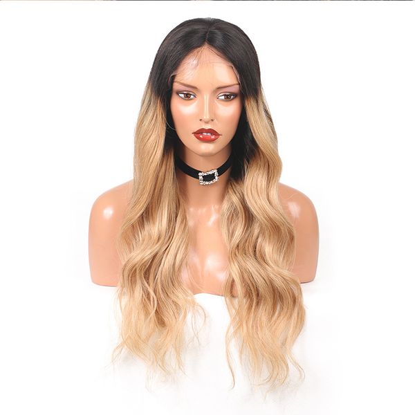

honey blonde ombre human hair wig with baby hair natural wave pre plucked full lace wig brazilian virgin lace front wigs black women, Black;brown