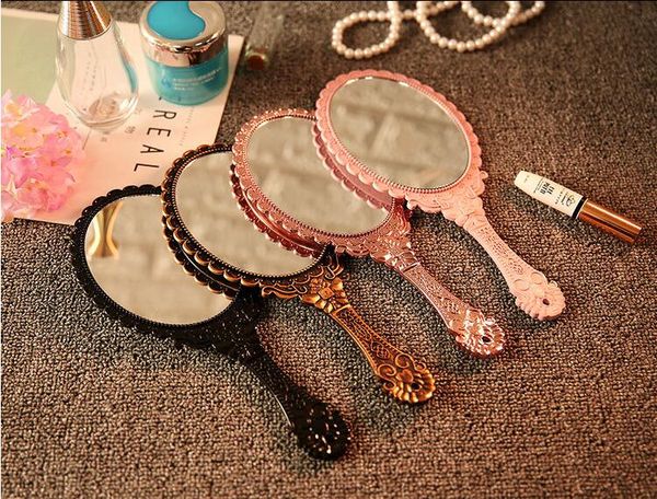 

10pcs/lot vintage restoring ancien plastic makeup mirror cute girl hand make up mirror black,pink,gold ,bronze