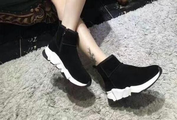 

2019 autumn winter women elastic knitted sock boots slip on thick high heels short ankle boots woman pumps shoes, Black