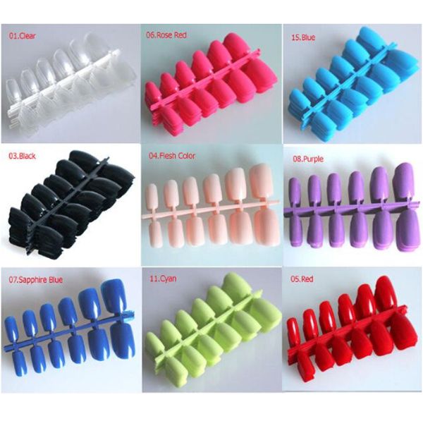 

wholesale short designs fake nails faux ongles full cover false acrylic nails artificial design tips 15 colors choices, Red;gold