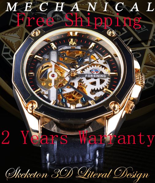 

forsining transparent case gear movement steampunk men automatic skeleton watch open work design self winding, Slivery;brown