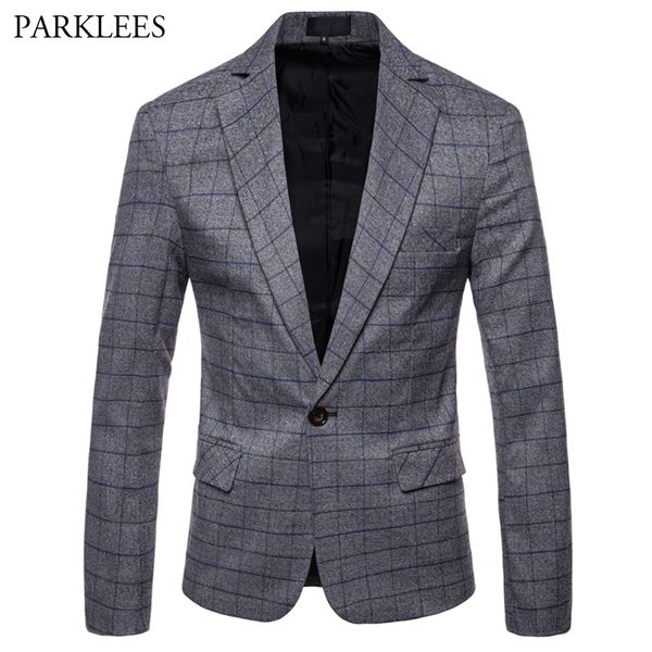 

mens single breasted one button blazer jacket 2018 autumn new casual plaid suits blazers men wedding party dress blazer hombre, White;black