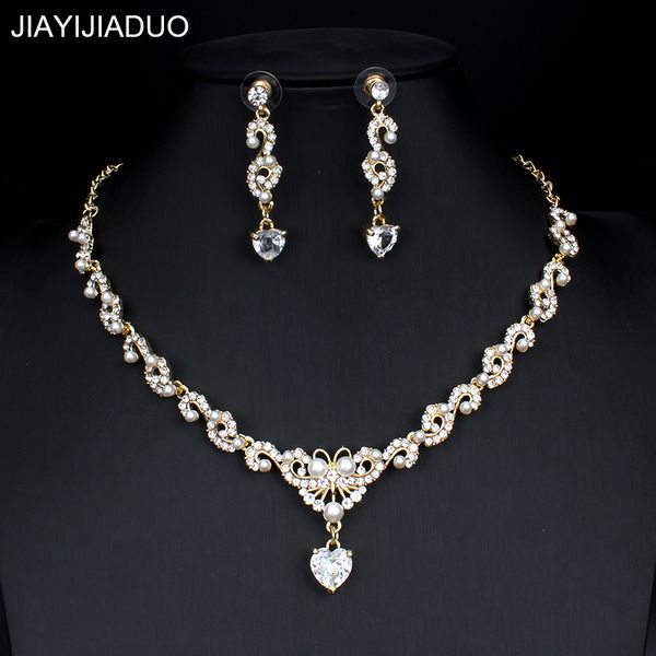 

jiayijiaduo new bridal jewellery set for glamour women wedding dresses accessories zircon necklace earrings set gold color, Slivery;golden