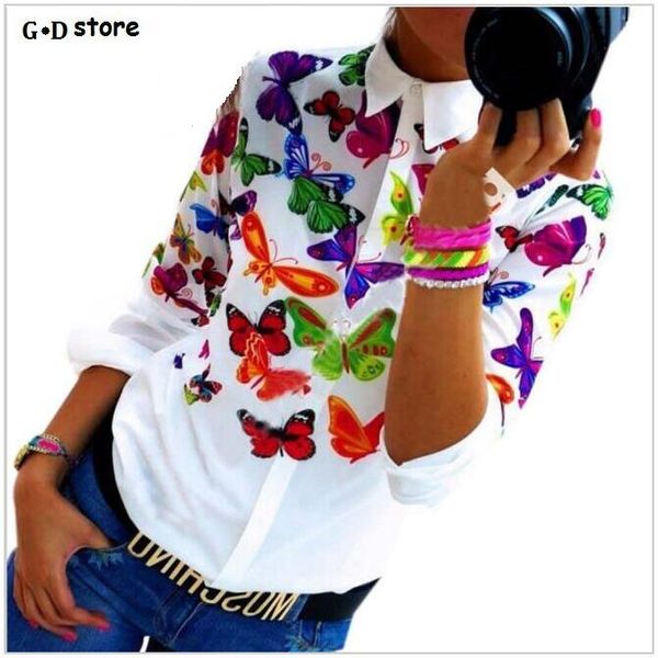 

wholesale- blusas women blouses white fashion butterfly chiffon blouse plus size body long sleeve shirt casual blusa feminino