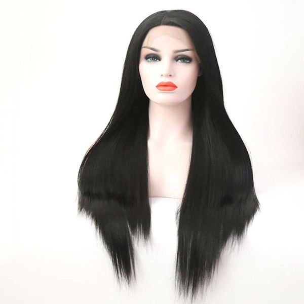 Black Long Straight Synthetic Lace Front Wigs Glueless Natural