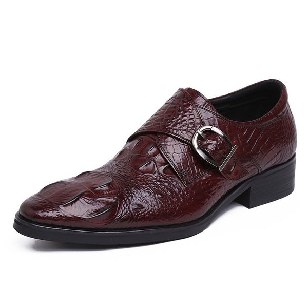 

luxury men formal shoes designer business leisure genuine leather shoes crocodile pattern buckle starp men monk shoes, Black