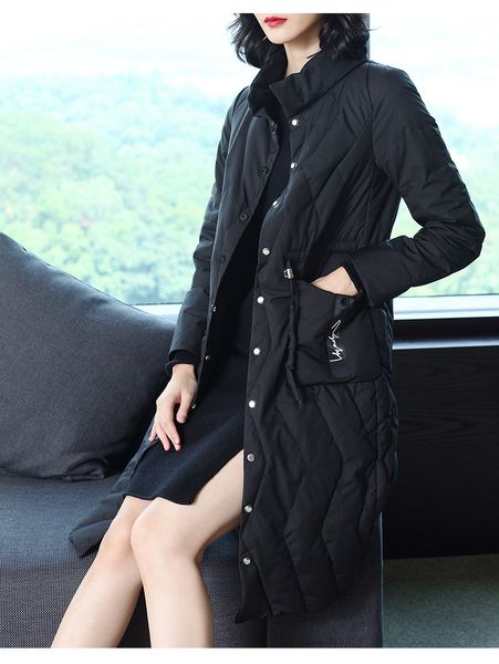 

high-end brand long single breasted women's down jacket 2018 winter wear new european and american women's thin coat female, Black