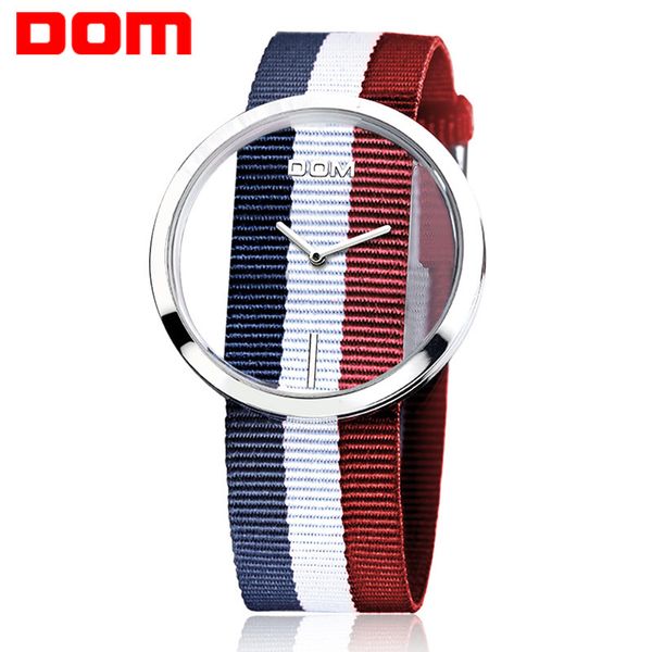 

watch women dom brand luxury fashion casual quartz unique stylish hollow skeleton watches nylon sport lady wristwatches lp-205 y18102310, Slivery;brown