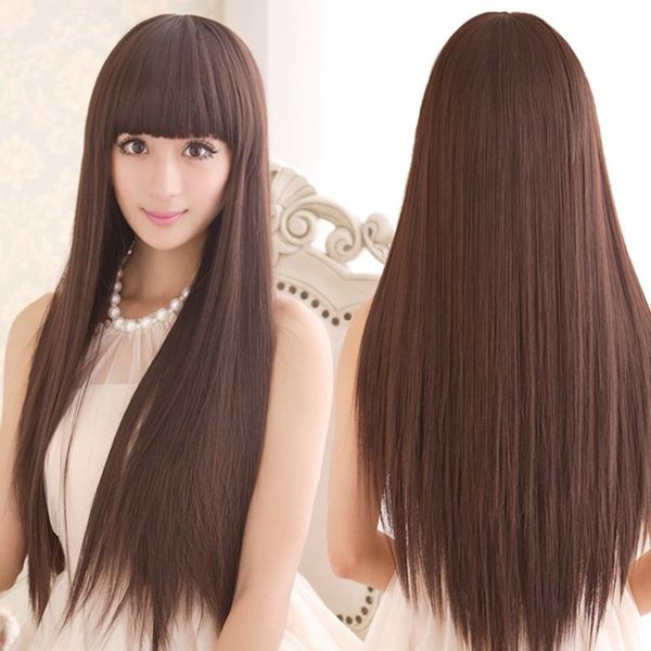 

women's fashion long brown cos synthetic wavy hair wigs, Black;brown