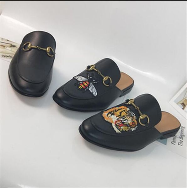 

leather loafers muller designer slipper mens shoes with buckle brand fashion men women princetown slippers ladies casual mules flats 35-46, Black