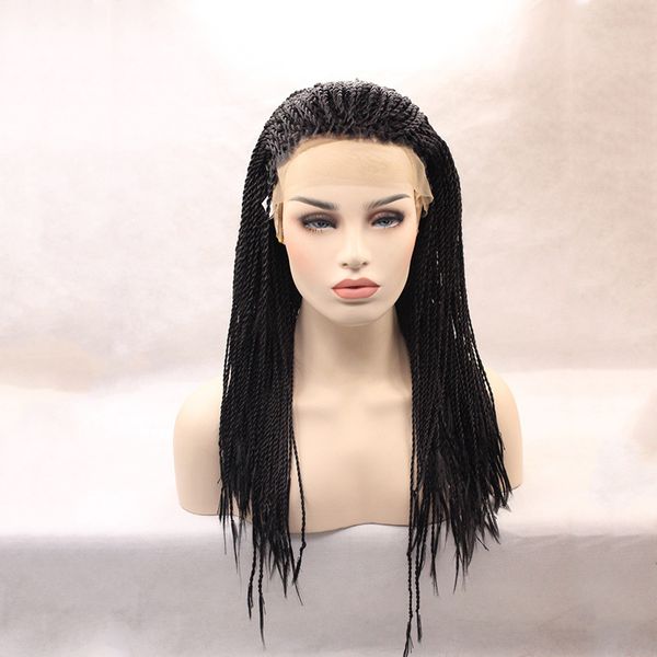 Zhifan Hot Sexy Black Synthetic Lace Front Wigs Micro Braided Heat
