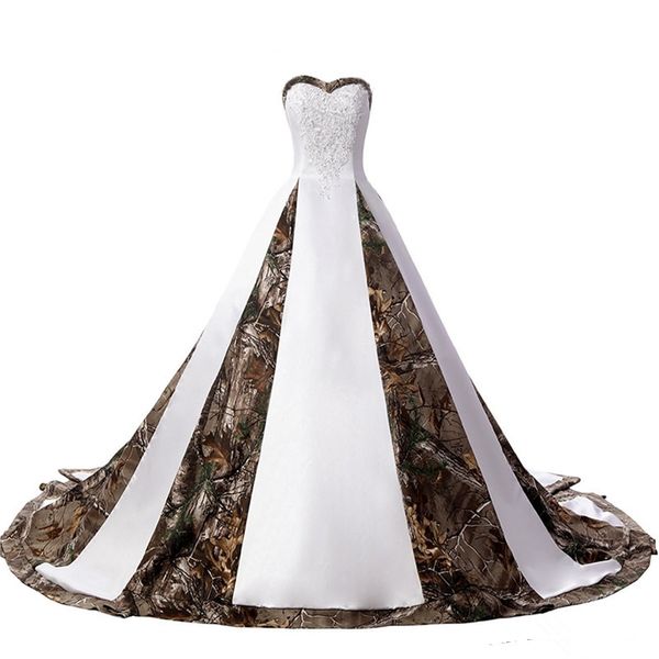 

2018 a-line sweetheart camo satin wedding dresses lace up plus size wedding party bridal gowns, White