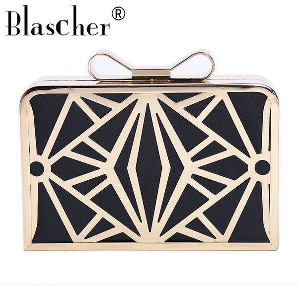 

blascher fashion hollow out box cage women handbag lady clutch messenger pouch purse bags chain shoulder metal evening bag sca74